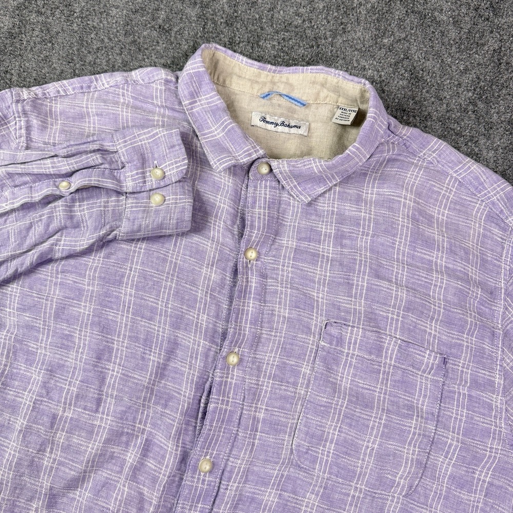 Tommy Bahama Mens Shirt 3XL Relaxed Purple Plaid 100% Linen Long Sleeve